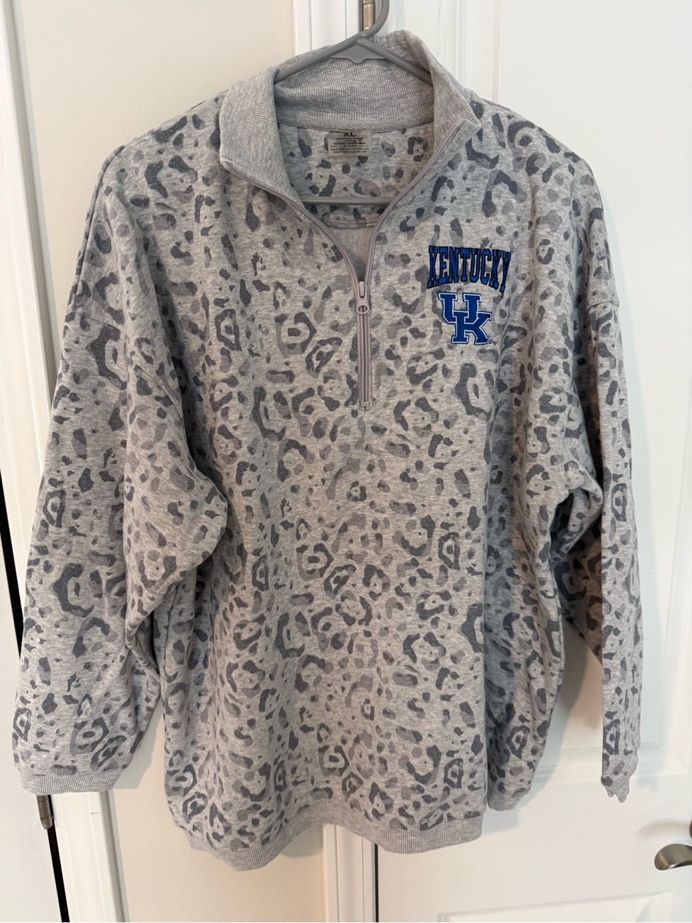 NOR Grey Leopard Print Quarter-Zip Pullover